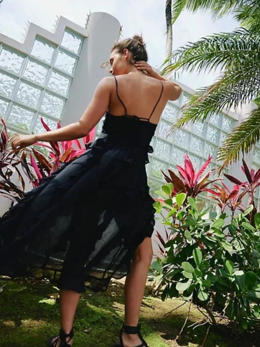 Free People So Breathless Maxi Top Lace-up Tiered Ruffle Sleeveless Black S - Picture 2 of 2